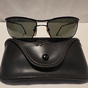 1990s Persol Vintage Wrap Black Metal Frames 2092S with case 125-60-18